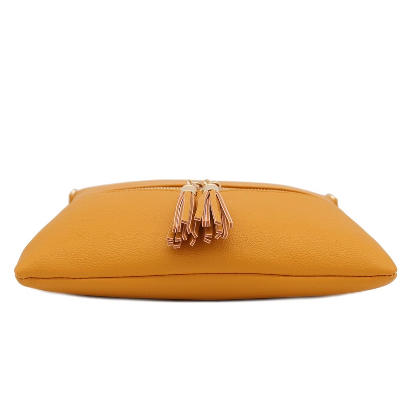 DELUXITY Lightweight Medium Crossbody Bag with Tassel (Mustard) - Image 4